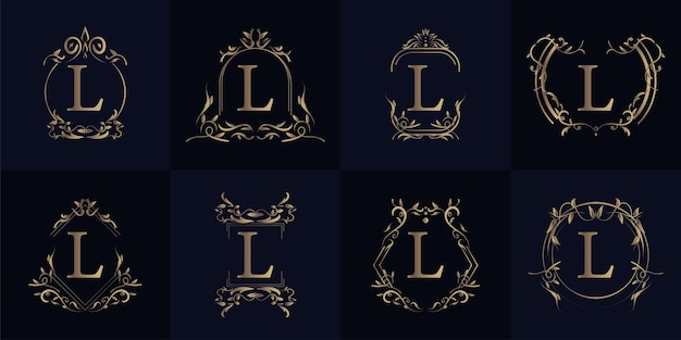고급 장식 프레임 이니셜 L 로고 세트 컬렉션