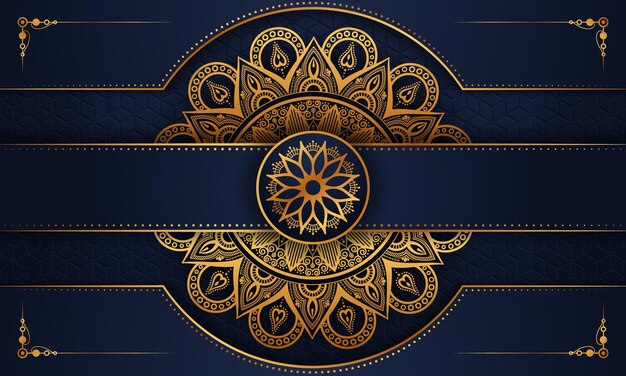 Disegno di sfondo di mandala ornamentale di lusso in motivo arabesco dorato vettore premium