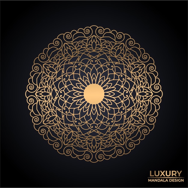 Luxury ornamental mandala design background in gold color Free Vector