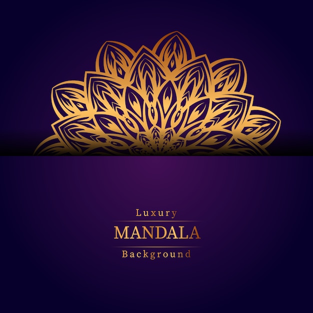 Fondo ornamentale di lusso di progettazione della mandala nel colore dell'oro, fondo di lusso della mandala per l'invito di nozze, copertina di libro