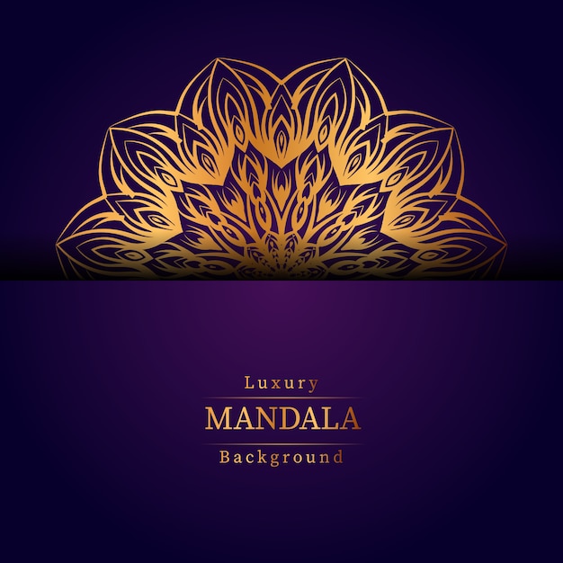 Fondo ornamentale di lusso di progettazione della mandala nel colore dell'oro, fondo di lusso della mandala per l'invito di nozze, copertina di libro