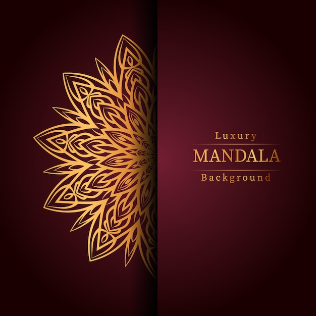 Fondo ornamentale di lusso di progettazione della mandala nel colore dell'oro, fondo di lusso della mandala per l'invito di nozze, copertina di libro