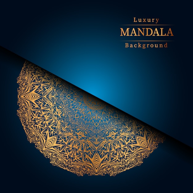 Mandala ornamentale di lusso design sfondo in colore oro, mandala di lusso per invito a nozze, copertina del libro.