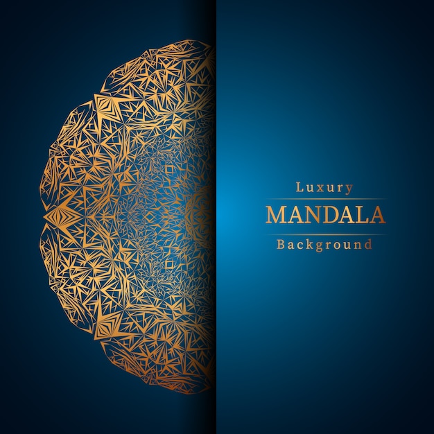 ゴールドカラー、結婚式招待状、本の表紙の豪華なマンダラ背景の高級観賞用マンダラデザインの背景。