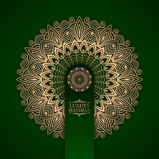 Luxury ornamental mandala design background in golden green color free vector