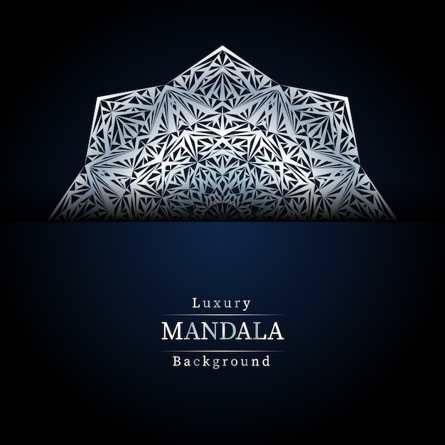 シルバー色の豪華な装飾的なマンダラデザインの背景