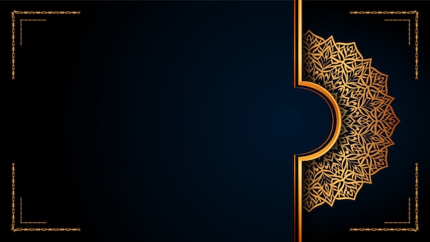 Mandala islamic background ornamentale di lusso con motivi arabi dorati.