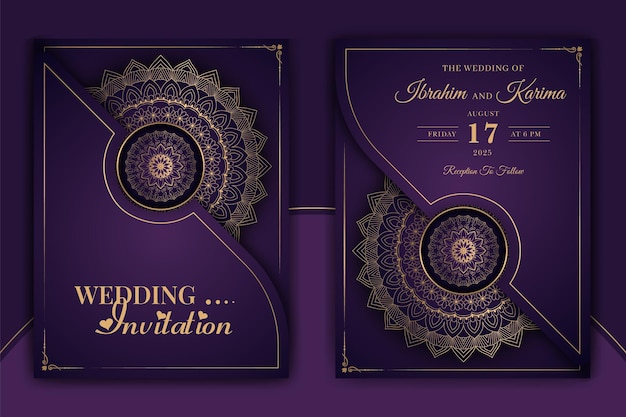 Luxury ornamental mandala wedding invitation card with golden arabesque Arabic Islamic background