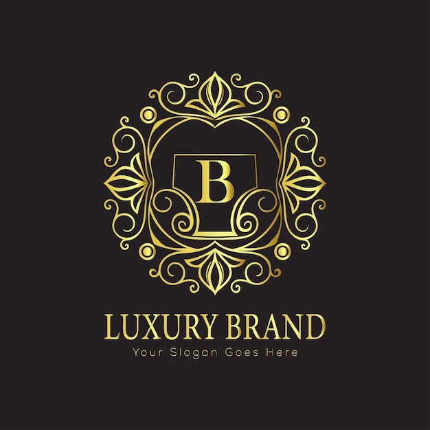 luxury ornate letter b logo with floral frame