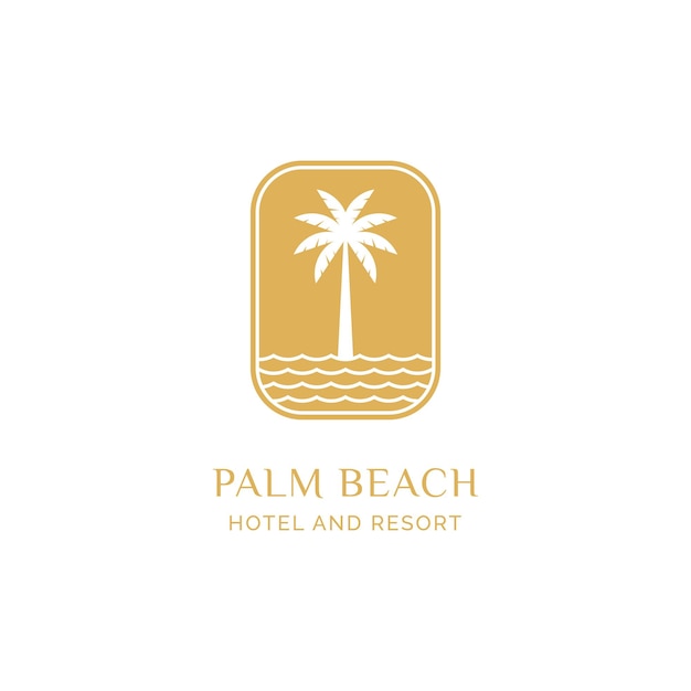 Ispirazione vettoriale per il design del logo con badge vintage palm tree beach di lusso