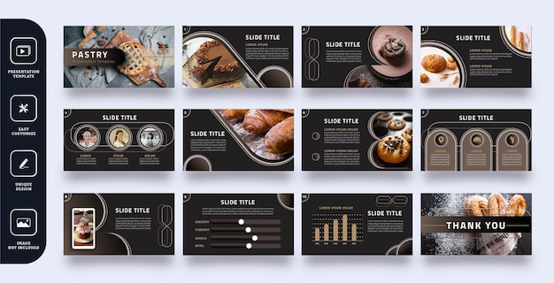 Luxury pastry slide presentation templates set