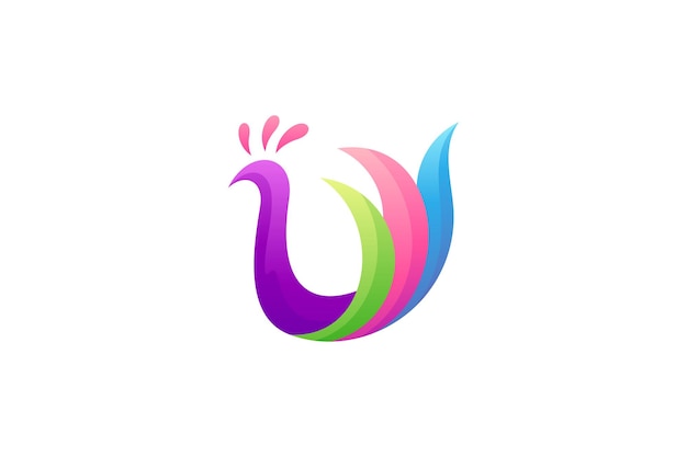 Luxury peacock logo with colorful tail