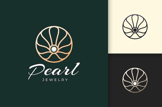 Luxury pearl logo in abstract and circle shape represent jewelry or beauty