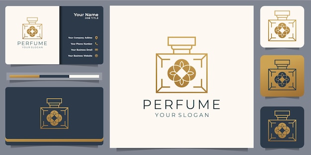 Luxury perfume logo golden design template with business card