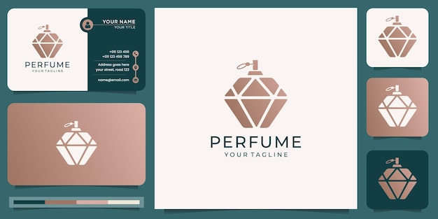 Luxury perfume logo with bottle design and business card template