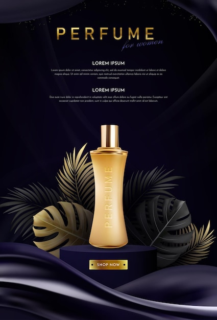 Vector luxury perfume for women on dark background