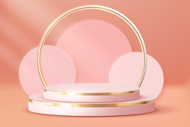 Luxury Pink Pastel Podium Abstract scene background Product presentation mock up show cosmetic product Blank Podium stage pedestal or platform 3D Vector
