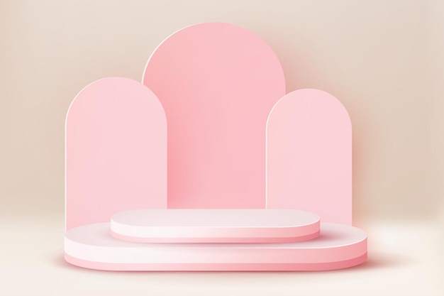 Luxury pink pastel podium abstract scene background product presentation mock up show cosmetic product blank podium stage pedestal or platform 3d vector