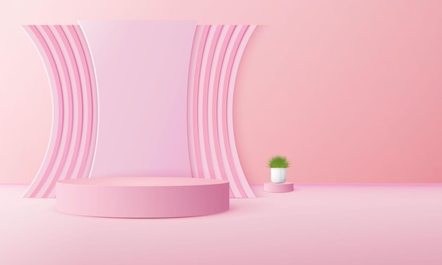Vector luxury pink pastel podium scene background with backdrop product presentation mockup show cosmetic