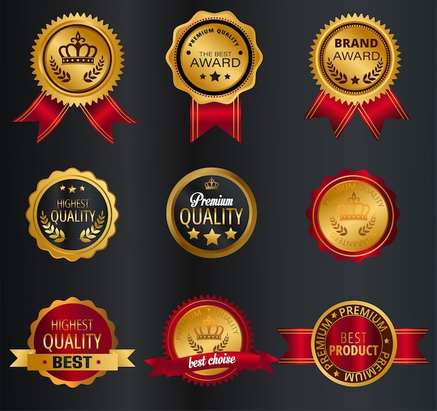 Luxury premium golden badge labels collection vector illustration