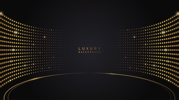 luxury premium podium with glowing gold lighting on black background with lighting effect and spark