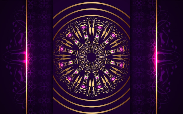 Vector luxury purple background with golden mandala ornament decoration