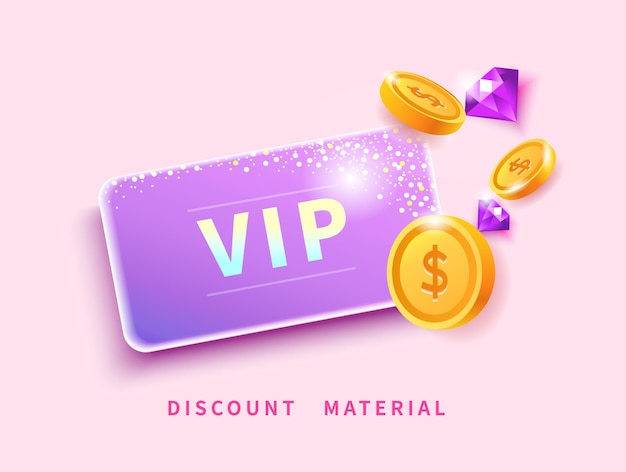 宝石と金貨のエントリーチケットテンプレートが付いた豪華な紫色のvip会員カード