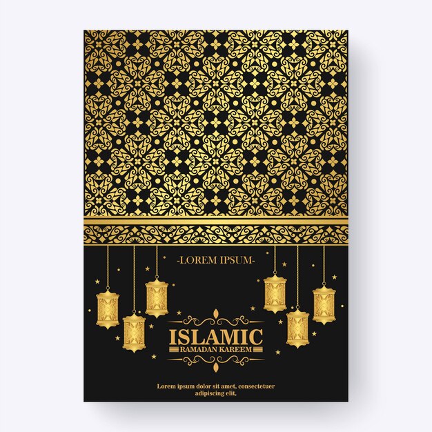 Volantino di lusso ramadan kareem con motivi ornamentali