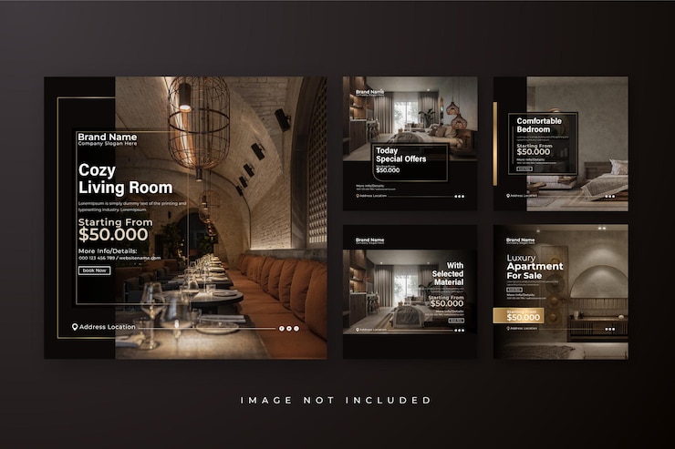 Vector luxury real estate apartment and house for sale promotional instagram post template