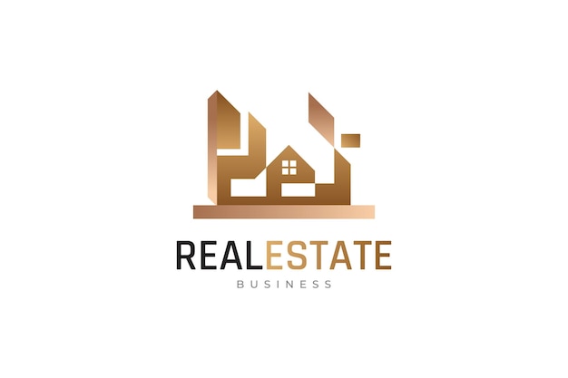 Luxury real estate logo design gold architecture building and construction for real estate industry identity