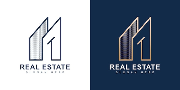 Luxury real estate logo with line art concept