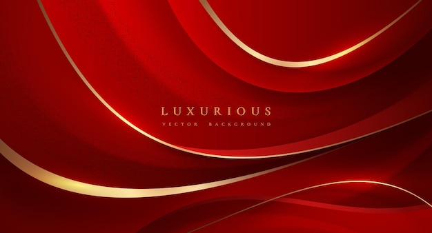 Luxury red background with shining golden lines elegant background with 3d style