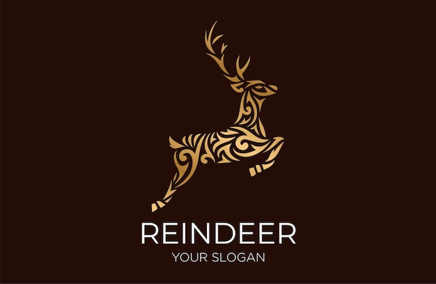 Luxury reindeer logo with engraving concept