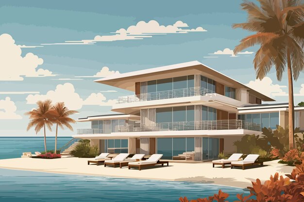 Vector luxury resort in the south china sea illustration