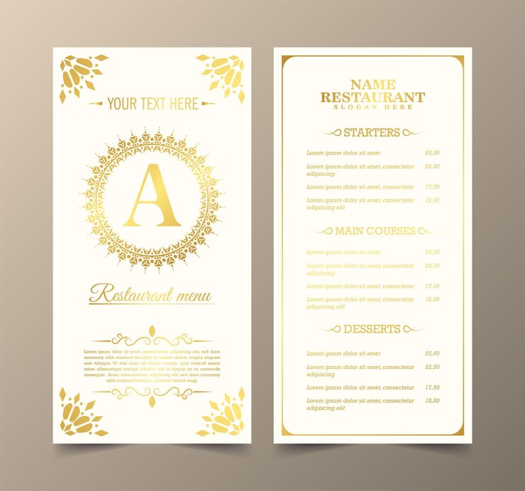 Vector luxury restaurant menu with elegant ornamental style