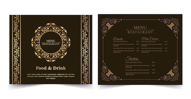 Vettore menu di ristorante di lusso con ornamento di logo