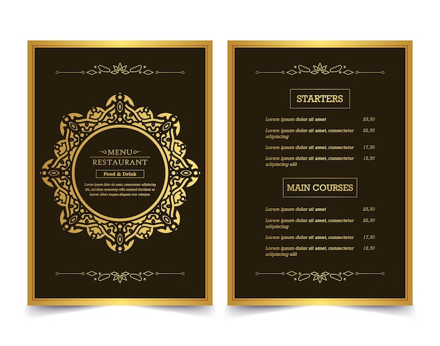 Vector luxury restaurant menu with logo ornament