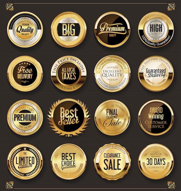 Luxury retro badges gold and silver collection