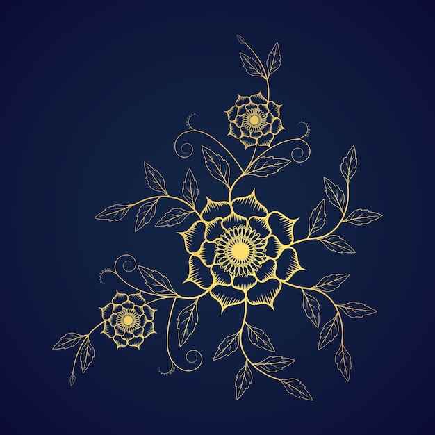 黄金のつぼみを持つ豪華なバラの花の葉と彫刻スタイルの茎 手描きの現実的なオープンと unblown バラのつぼみ タトゥー グリーティング カード結婚式招待状の装飾的なベクトル要素