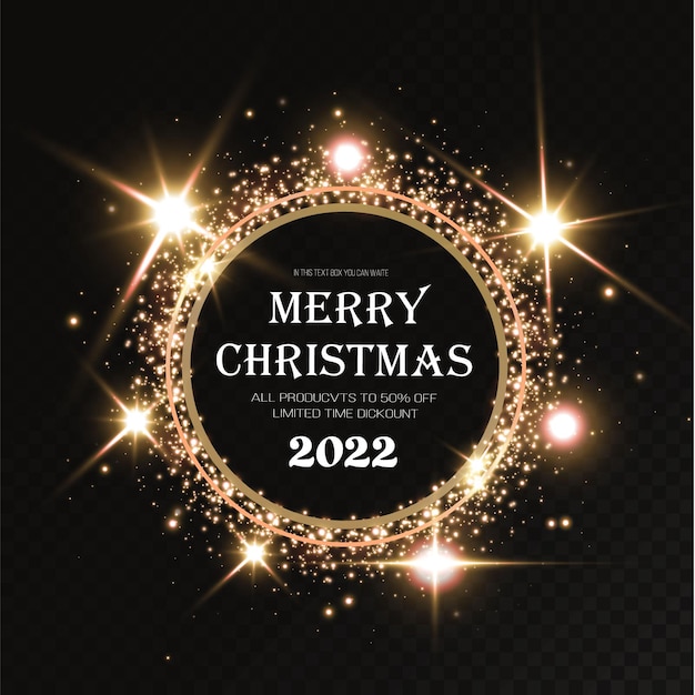 Luxury round luminous christmas gold banner gold circle frame with shining small dust particles png