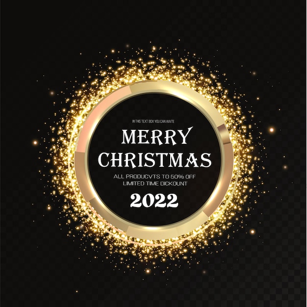 Luxury round luminous christmas gold banner Gold circle frame with shining small dust particles PNG