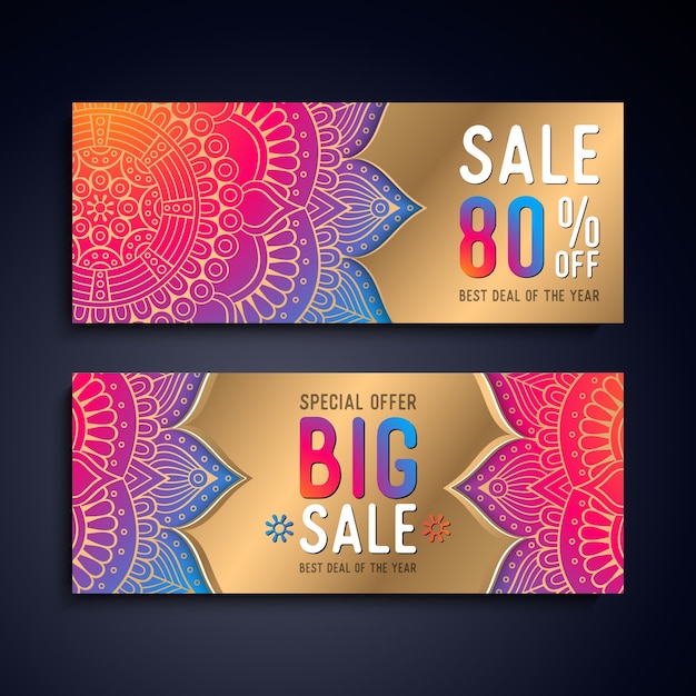 Vector luxury sales banners with mandala