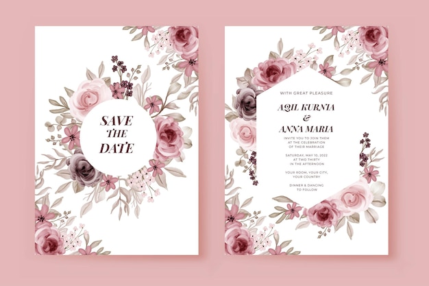 Set di invito di lusso save the date modello di fiore rosa marrone rossiccio