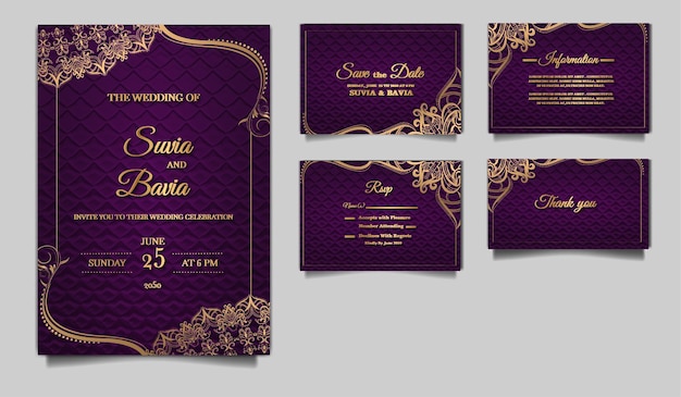 Luxury save the date wedding invitation card template design set