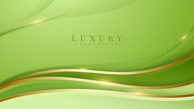 Luxury scene green color pastel. Golden curve lines sparkle with free space for paste promotional text. Elegant paper cut style background. Vector illustration for design.