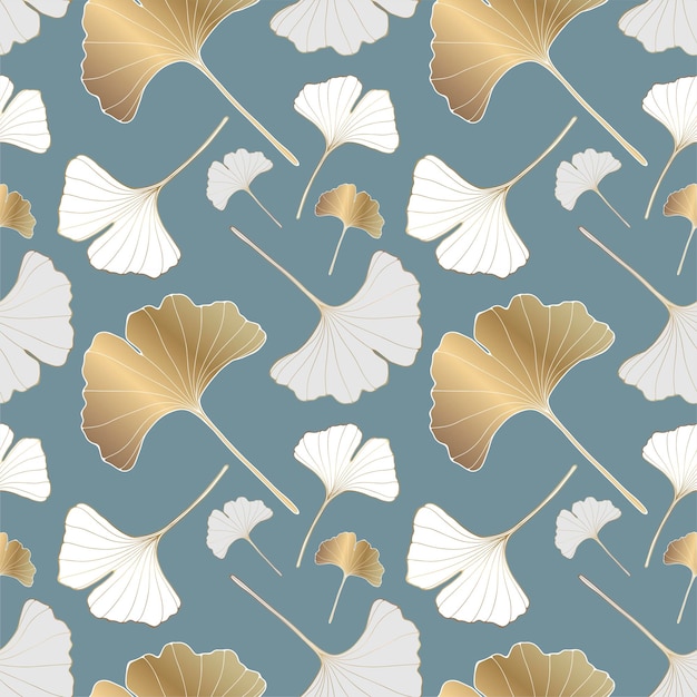 Luxury seamless pattern with golden ginkgo biloba leaves Dark turquoise pattern for textiles wrapping paper wallpapers covers backgrounds