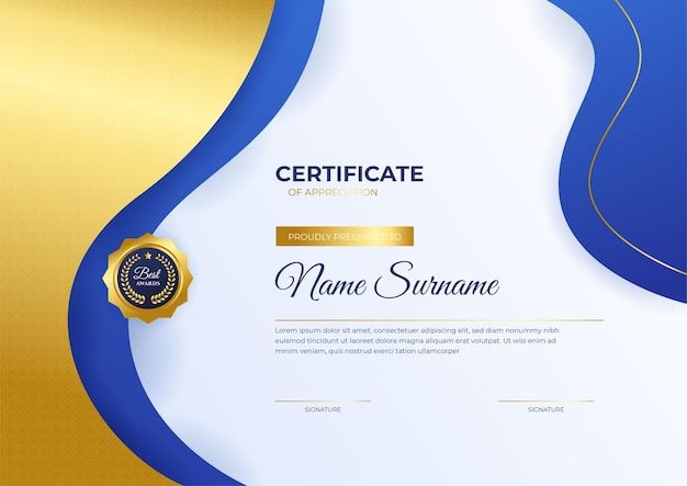 Luxury shine golden blue certificate design template