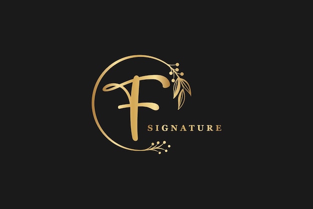 Firma di lusso iniziale f disegno del logo del fiore del cerchio isolato immagine di illustrazione del logo vettoriale della scrittura a mano