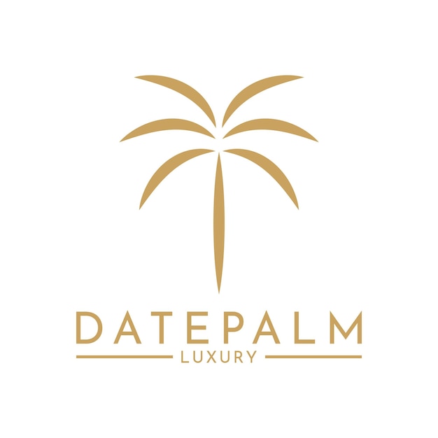 Modello di design del logo in oro con palma da dattero semplice e minimalista di lusso