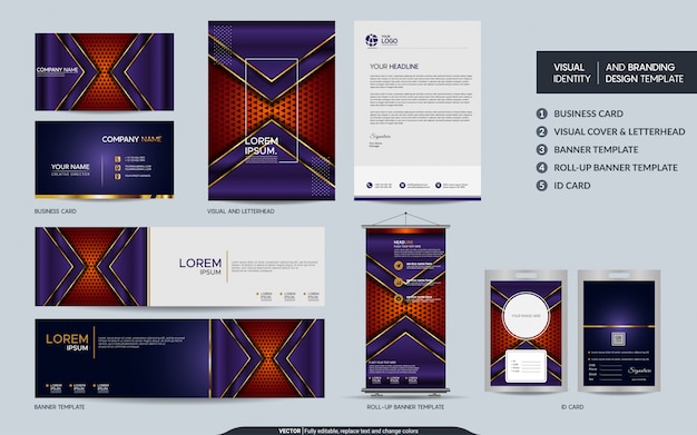 Luxury stationery template set and visual brand identity with abstract overlap layers .